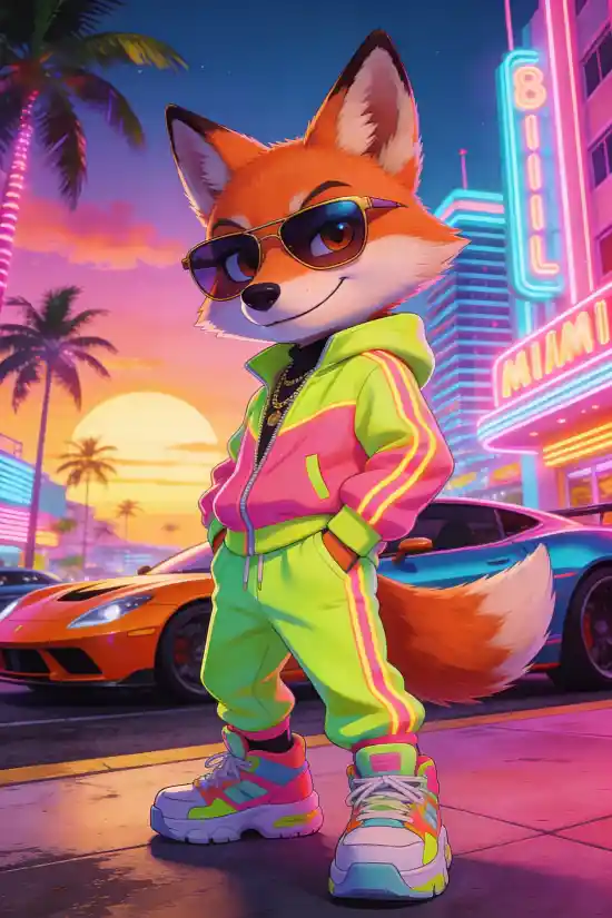 Miami Vice Gangster Animal AI Prompt Template – Cute Cartoon Crime Boss Generator – Neon 80s Retro City Character Creator – Digital Download thumbnail 6